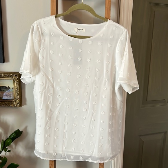 Blooming Jelly White Chiffon Blouse | Size L | NWT Women’s Pom Pom Shirt - Picture 2 of 5
